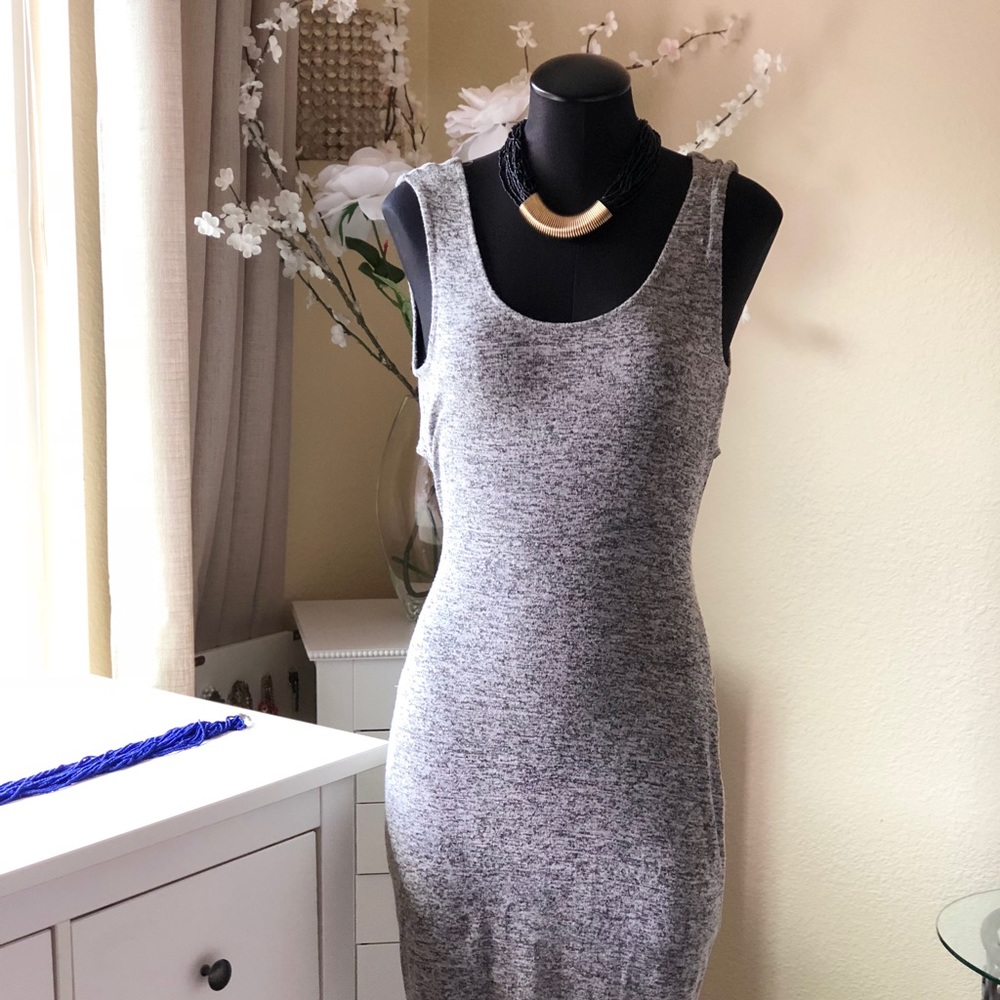 Gray cutout midi party dress.